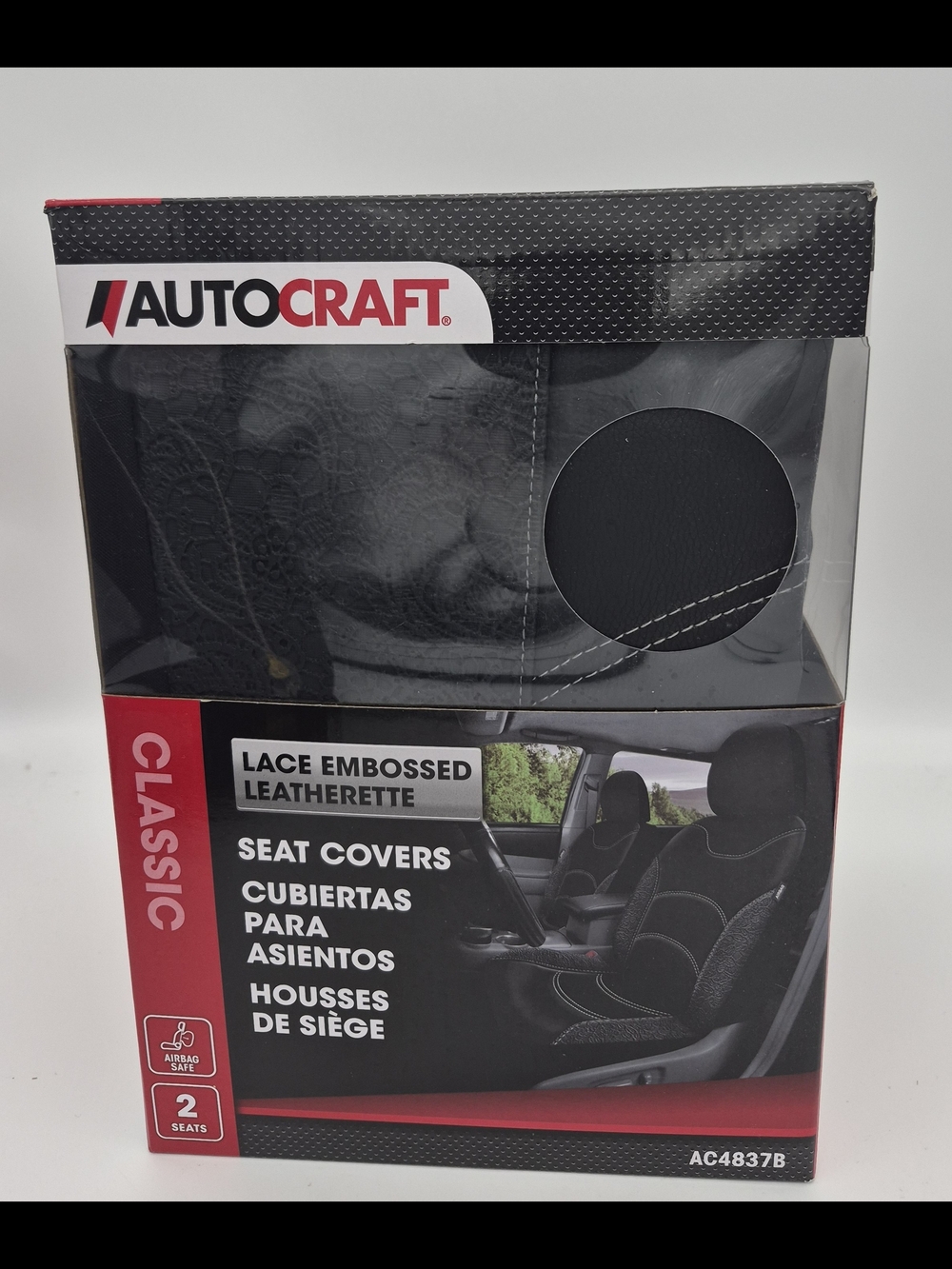 Classic Lace Embossed Black Leatherette Seat Covers - 2 Seats